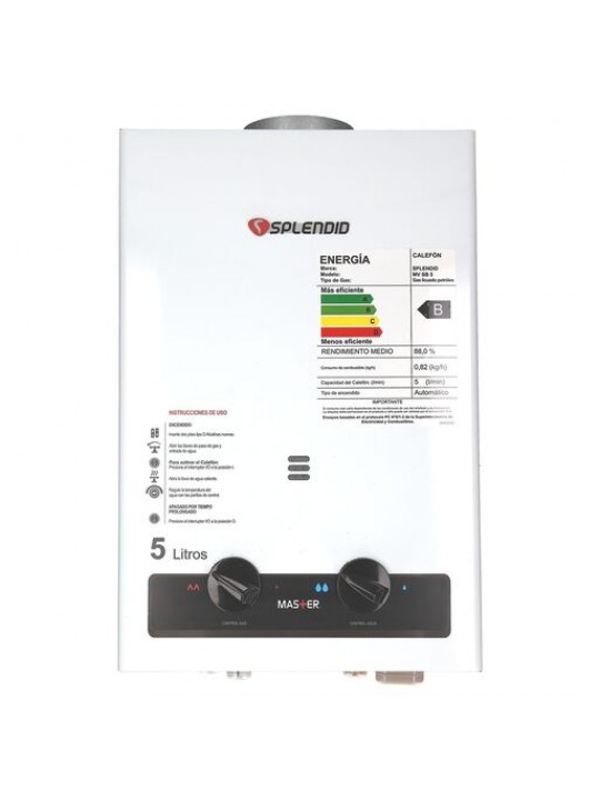 Calefont 5 Litros Tiro Natural Master Gas Licuado SPLENDID
