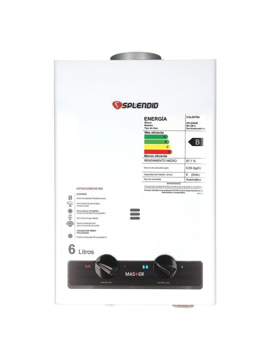 Calefont 6 Litros Tiro Natural Master Gas Licuado SPLENDID